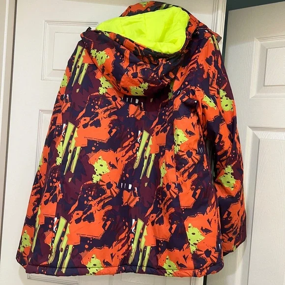 Snowy Owl‎ Ski Snowboard Hooded Colorful Puzzles Insulated Waterproof Jacket XL